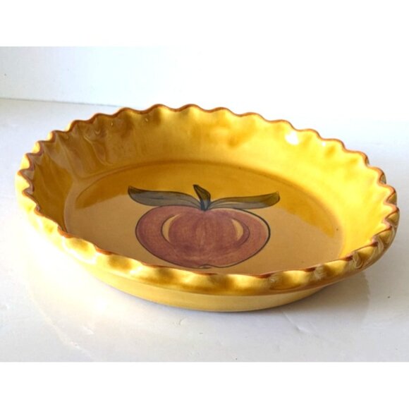 Los Angeles Potteries 1971 Pie Plate Ovenware 630 Apple Hand-Painted Ceramic 10" - Picture 2 of 5